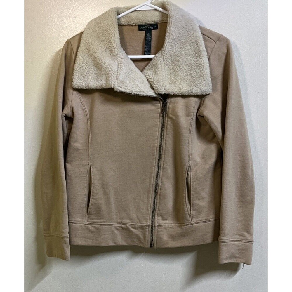 LRL Lauren Jeans Co Ralph Lauren Cropped Coat Medium Cotton Fleece Tan/ Brown